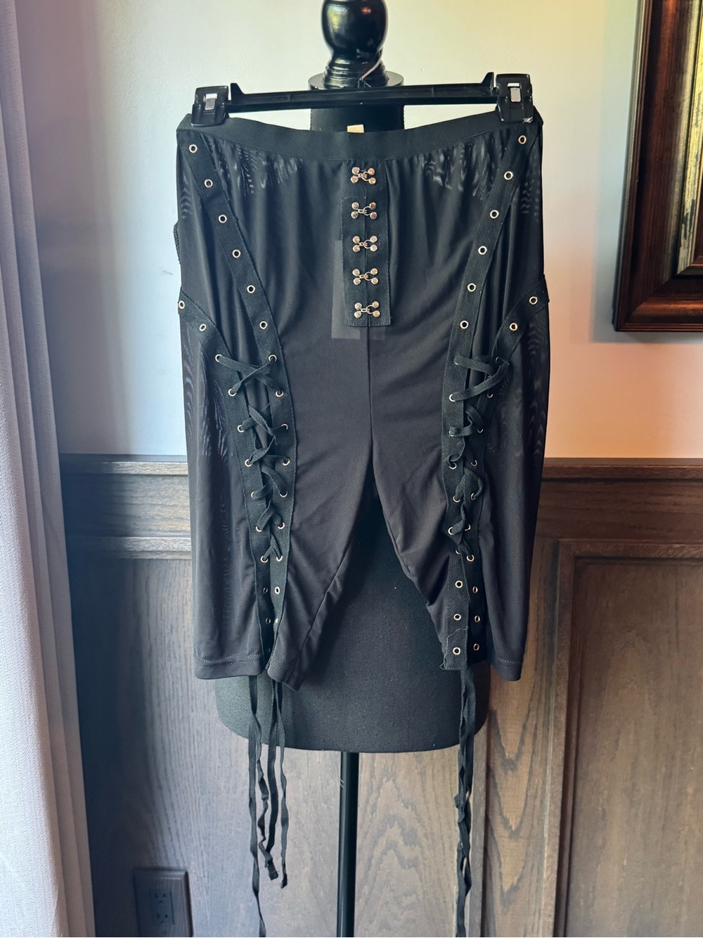 My Boo Y2K Gothic Lace Up Corset Pants Sheer NWT Black Punk Goth